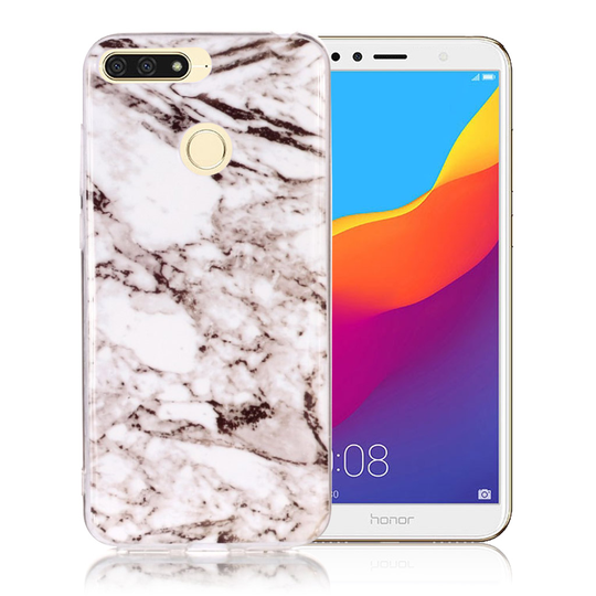 Huawei Honor 7A Marmori IMD Kuviollinen Pehmeä Muovinen Takasuoja Kuori - Valkoinen/ Harmaa