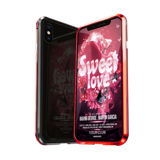 iPhone XS magneettinen metalli kehyssuoja 9H lasisella takalevyllä - Musta/ Punainen