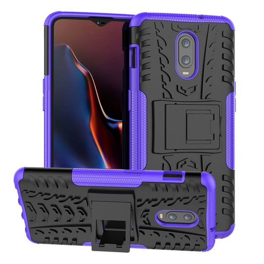 OnePlus 6T hybriidi muovinen renkaan näköinen takasuoja kuori jalkatuella - Violetti