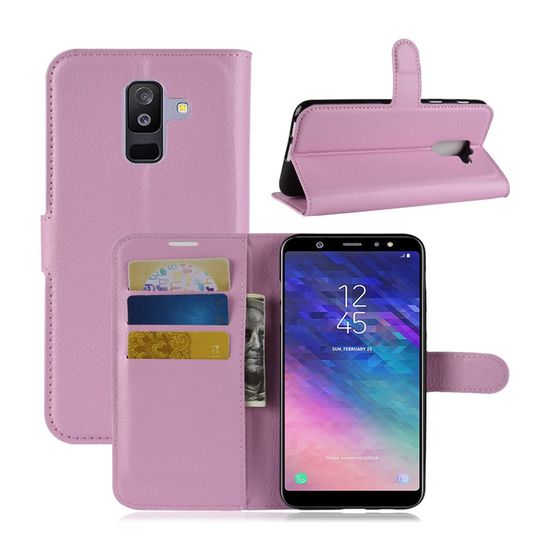 Samsung Galaxy A6 Plus Liitsihedelmän jyvä Seisova Nahka Lompakko Kuori - Vaalean Roosa