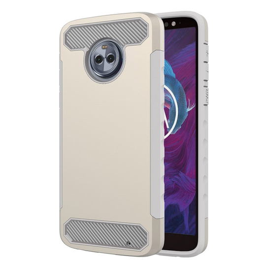 Motorola Moto G6 Plus Hiilikuitu Harjattu Muovi ja TPU suoja Kuori - Kulta