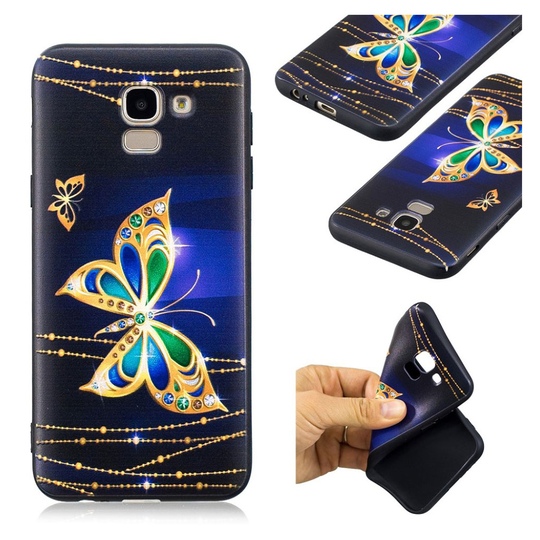 Samsung Galaxy J6 (2018) Kohokuvioitu Printattu Pehmeä Muovinen Takasuoja Kuori - Kimaltelevat Perhoset