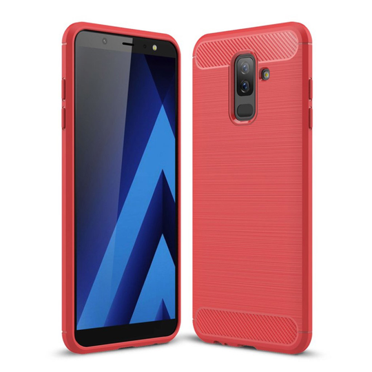 Samsung Galaxy A6 Plus Hiilikuitu Harjattu Pinta TPU Suojakuori - Punainen
