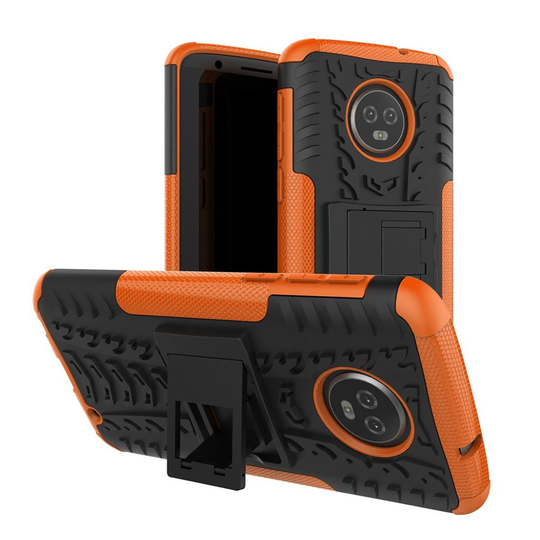 Motorola Moto G6 Plus tyre pattern kickstand hybrid case - Orange