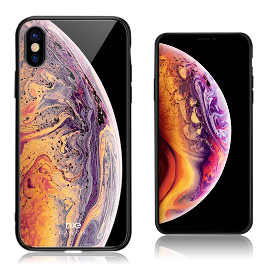 iPhone Xs Max NXE sarjan hybriidi suojakuori lasista ja muovista - Oranssi/ Violetti