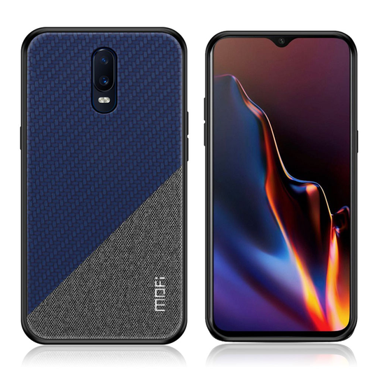 OnePlus 6T MOFI kaksisävyinen hybriidi muovinen suojakuori synteetti nahka pinnalla - Tumman Sininen