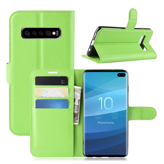 Samsung Galaxy S10 Plus litsi nahkainen flip Suojakotelo - Vihreä