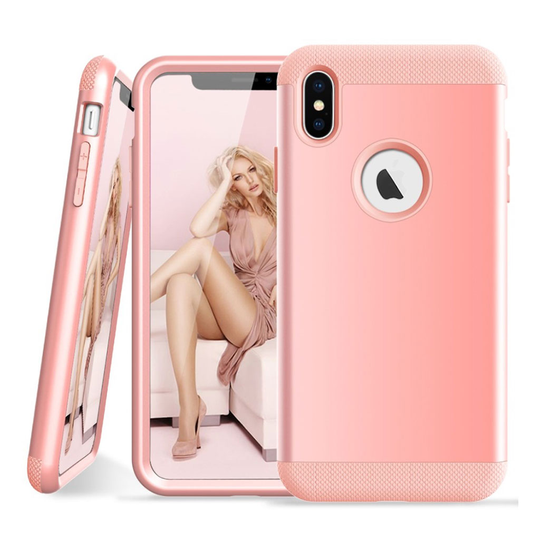 iPhone Xs Max 3palainen hybriidi muovinen takasuoja kuori - Ruusu Kulta