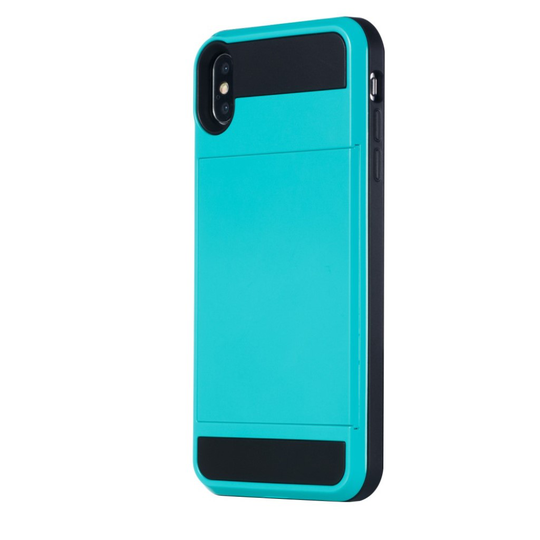 iPhone Xs Max Hybriidi muovinen takasuoja kuori kortti paikalla - Vaalean Sininen