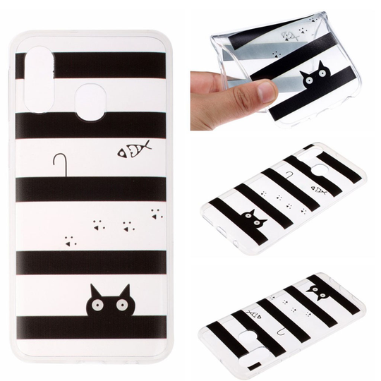 Samsung Galaxy A40 pattern case - Stripes and Cat