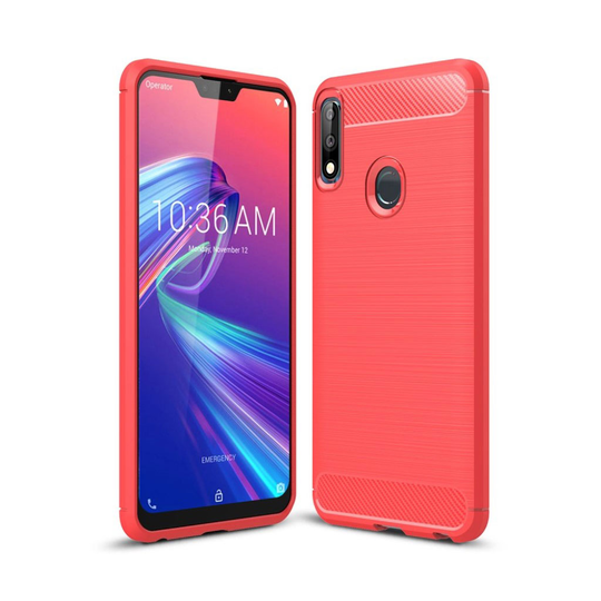 Asus ZenFone Max Pro (M2) hiilikuitu pintainen harjattu suojakotelo - Punainen