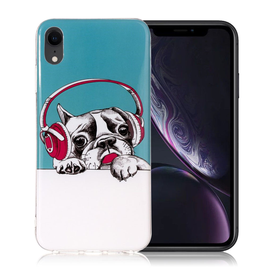 iPhone 9 Valoisa Kuviollinen Pehmeä Muovinen Takasuoja Kuori - Koira Kuulokkeilla