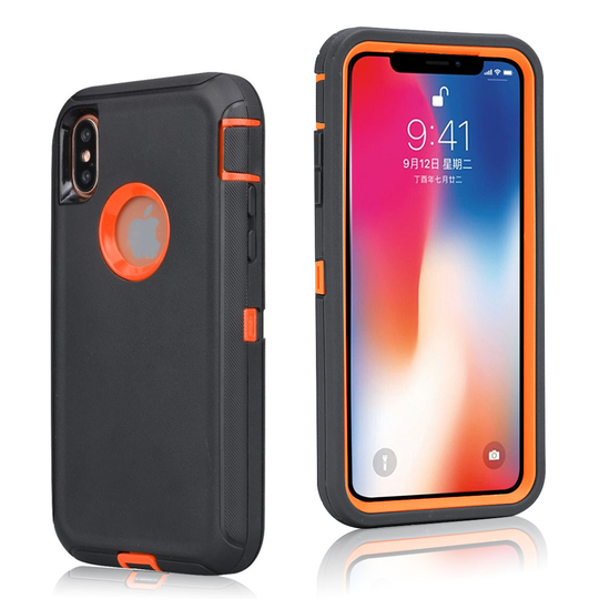 iPhone Xs Max iskukestävä hybriidi muovinen takasuoja kuori - Musta/ Oranssi