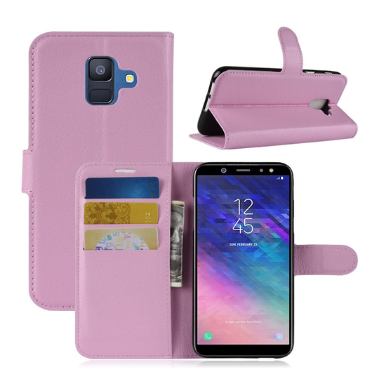 Samsung Galaxy A6 Liitsihedelmän Jyvä PU Nahka Lompakko Kuori - Pinkki