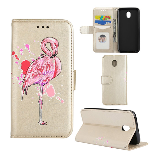 Samsung Galaxy J3 (2017) flamingo kuvioinen suojakotelo - Kulta
