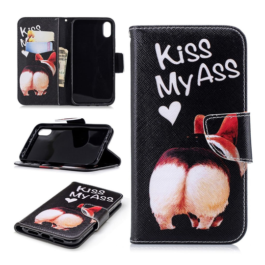 iPhone Xr Synteetti Nahkainen Kuviollinen Synteetti Nahkainen lompakko Kotelo - Kiss My Ass