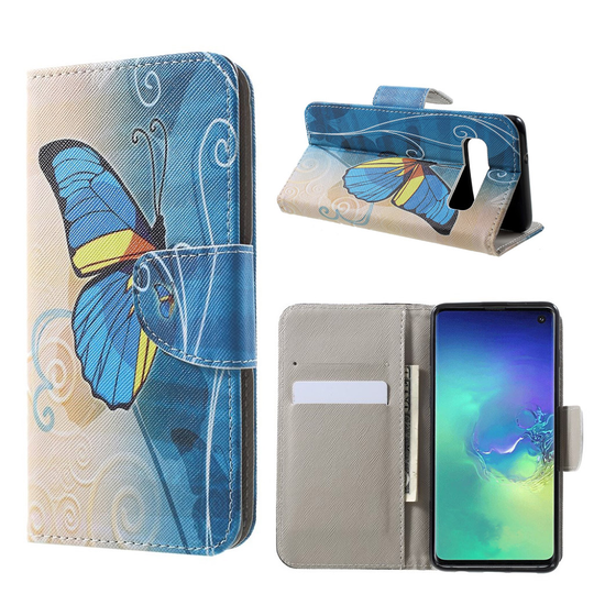 Samsung Galaxy S10 risti pintainen nahkainen flip suojakotelo - Sininen Perhonen