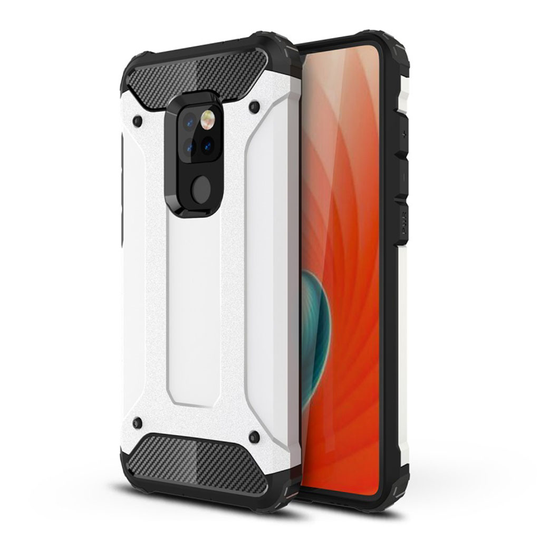 Huawei Mate 20 kilpikova hybriidi muovinen takasuoja kuori kulma vahvisteilla - Valkoinen