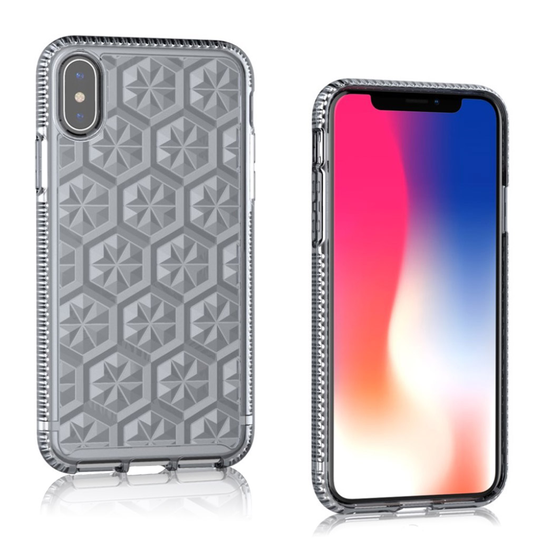 iPhone X 3D Kuutio Pinta Kuviollinen Hybriidi Muovinen Taksuoja Kuori - Harmaa