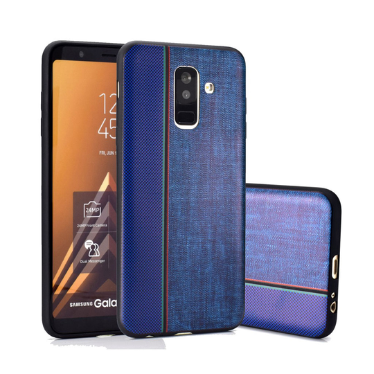 Samsung Galaxy A6 Plus (2018) farkku rakenne kuviollinen silikooni muovinen takasuoja kuori - Sininen
