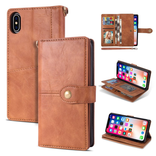 iPhone 9 Retro Tyylinen Monikäyttöinen Lompakko Suojakotelo - Ruskea