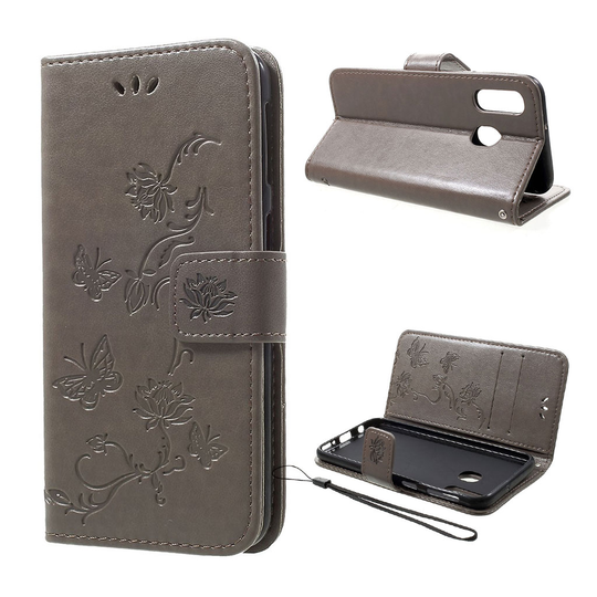 Samsung Galaxy A40 imprint butterfly leather case - Grey