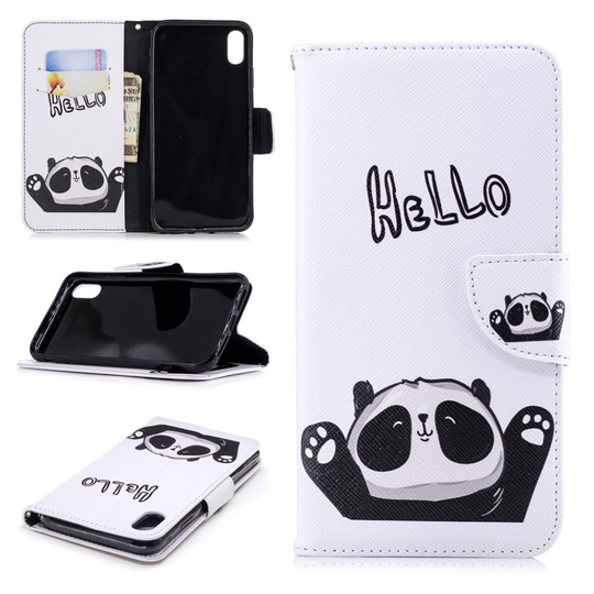 iPhone Xs Max Kuviollinen Lompakko Kotelosuoja Synteetti Nahasta - Hello Panda