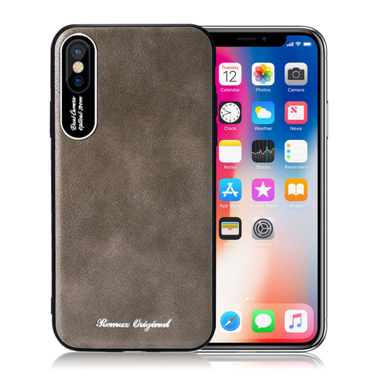 iPhone X REMAX Synteetti Nahkainen Muovinen Takasuoja Kuori - Harmaa