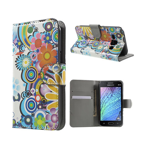 Moberg Samsung Galaxy J1 Nahkakotelo Standillä - Värikkäät Kukat