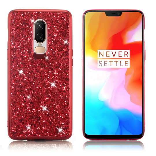 OnePlus 6 Kimalteleva Geeli Muovinen Pehmeä Takasuoja Kuori - Punainen