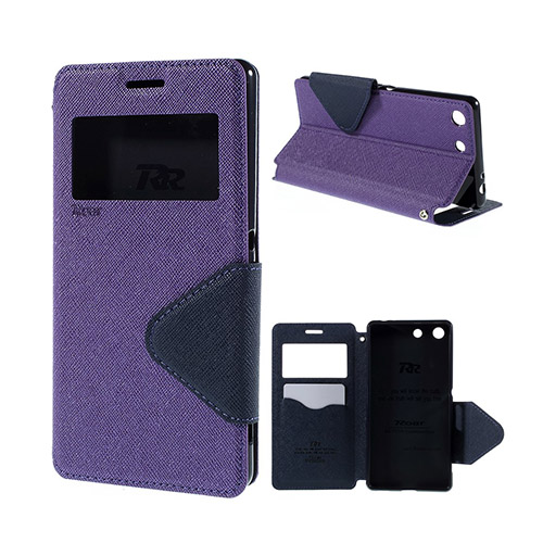 Roar Korea Päiväkirja Mallinen Nahkakotelo Ikkunalla Sony Xperia M5 E5603 / M5 Dual E5633 Puhelimelle - Violetti