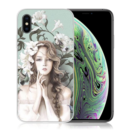 iPhone XS kuviollinen silikooni muovinen pehmeä suojakuori - Kaunis Tyttö