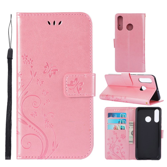 Huawei P30 Lite printti Perhonen Kukka nahkainen suojakotelo - Punakulta