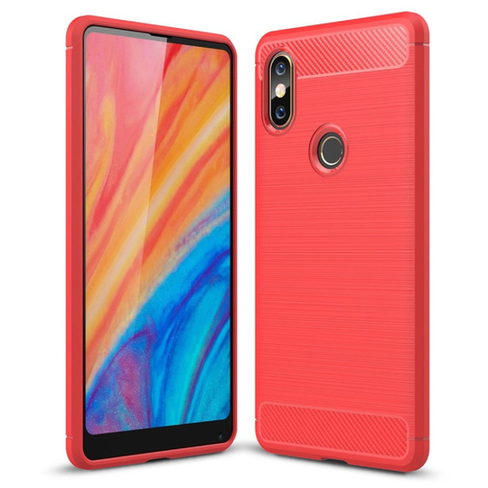 Xiaomi Mi MIX 2S hiilikuitu harjattu pintainen pehmeä muovinen takasuoja kuori - Punainen