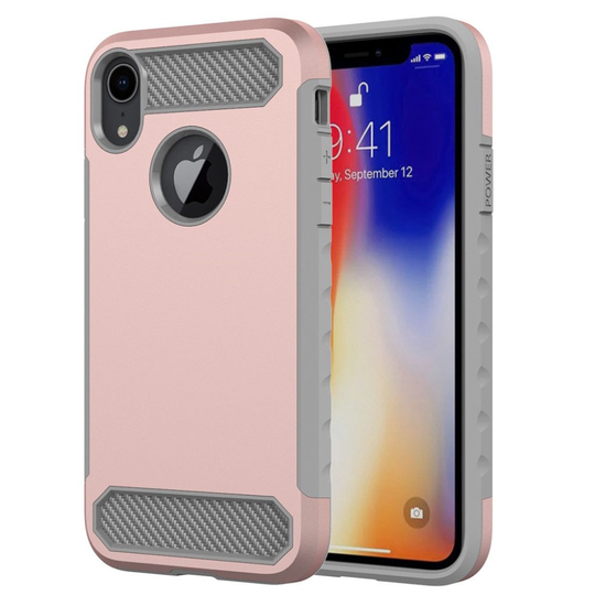 iPhone 9 Plus Hiilikuitu Harjattu Pintainen hybriidi Muovinen Takasuoja Kuori - Ruusu Kulta