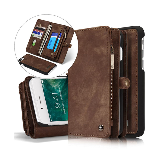 Caseme Phone 7 Plus / 8 Plus Monitaskuinen Haljasnahka Kotelo - Ruskea