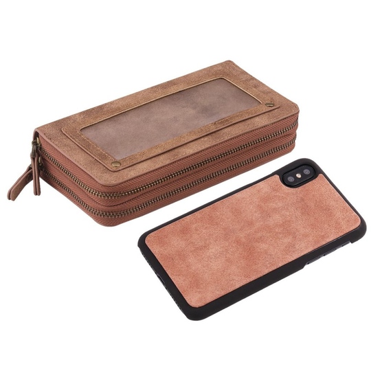 iPhone Xs Max retro tyylinen suojakotelo lompakko missä magneettinen suojakuori - Ruskea