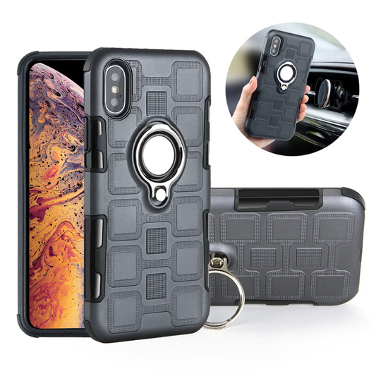 iPhone Xs Max Iskukestävä hybriidi muovinen takasuoja kuori magneetilla - Harmaa