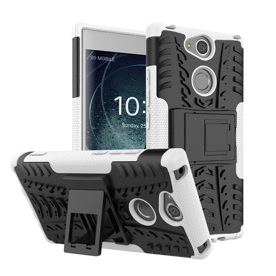 Sony Xperia XA2 Hybriidi PC ja TPU Takasuoja Kuori Jalkatuella - Valkoinen