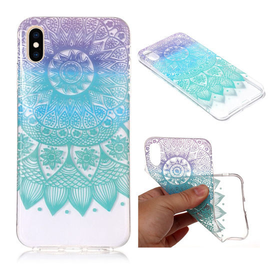 iPhone 9 Plus Kirkasi Kuviollinen Pehmeä Muovinen Takasuoja Kuori - Värikäs Mandala Kukka