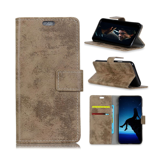 Samsung Galaxy S10 vintage tyylinen nahkainen flip Suojakotelo - Khaki