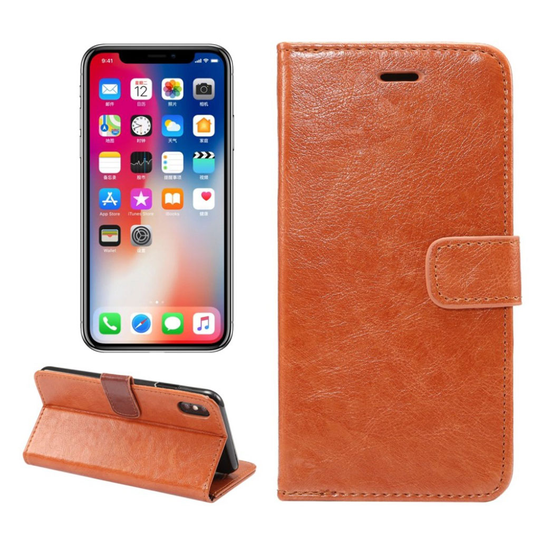 iPhone 9 Villihevos Rakenne Pintainen Synteetti Nahka Lompakko Suojakotelo - Ruskea