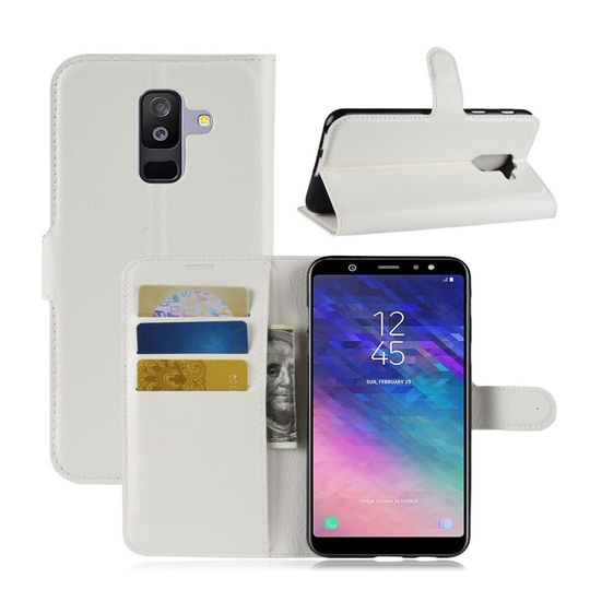 Samsung Galaxy A6 Plus Liitsihedelmän jyvä Seisova Nahka Lompakko Kuori - Valkoinen