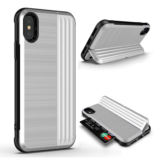iPhone Xs Max ANGIBABE hybriidi muovinen takasuoja kuori salaisella kortti paikalla - Hopea