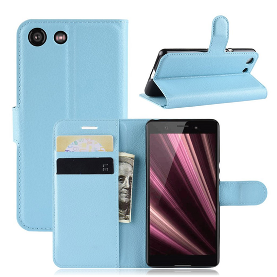 Sony Xperia XZ4 Compact litsi pintainen nahkainen flip suojakotelo - Sininen