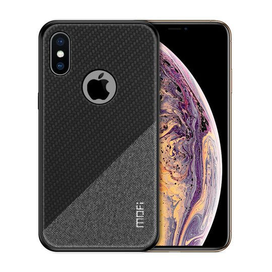 iPhone XS kaksisävyinen MOFI hybriidi muovinen suojakuori kudotulla synteetti nahalla - Musta