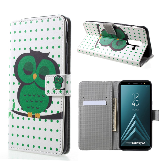 Samsung Galaxy A6 Magneettinen Nahka Lompakko Suojakotelo - Nukkuva Pöllö