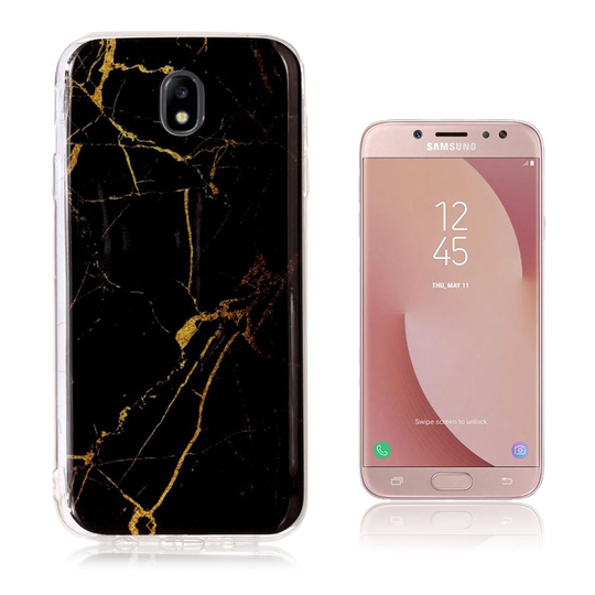 Samsung Galaxy J7 (2017) IMD Marmori Kuviollinen Joustava TPU Takasuoja Kuori - Musta/ Kulta