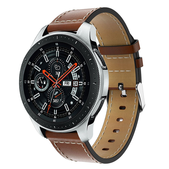 Samsung Galaxy Watch (46mm) 22mm business tyylinen aito nahkainen kellon vaihto ranneke metalli soljella ja sauma koristeilla - Ruskea