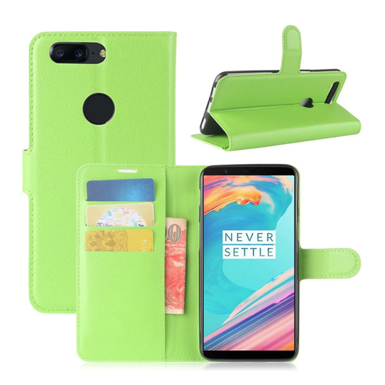 OnePlus 5T litsitekstuurinen nahkakotelo - Vihreä